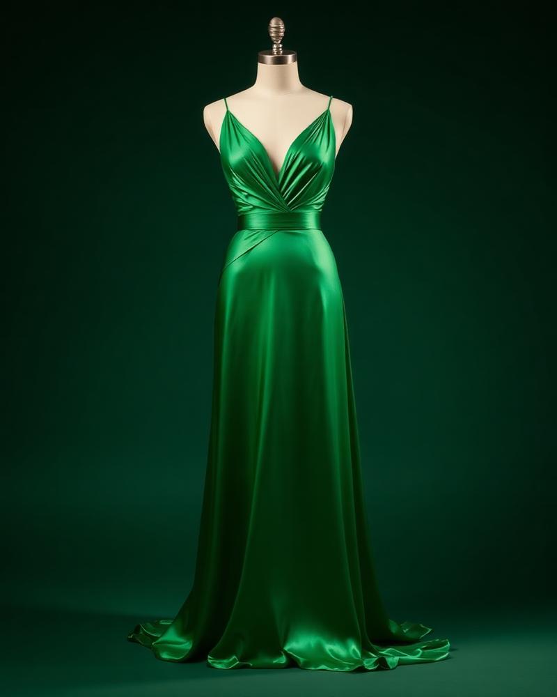 Emerald Silk Evening Gown